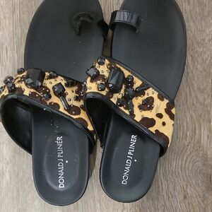Donald J. Pliner Women's Black and Tan Embellished Sandals